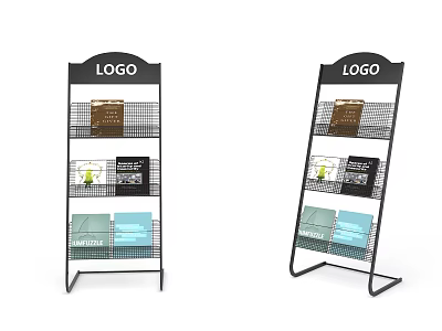Black Metal Display Racks With Logo Top And Grid Shelves For Book Storage 3d model