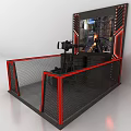 Console Game Store Interactive Gaming Experience With Large Screen Simulation Gun And Red Black Fence 3d model