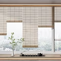Elegant Bamboo Window Blinds With Green Plant Tea Set And Urban View