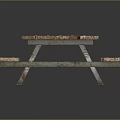 Outdoor Wooden Red Weathered Table With Attached Benches For Patio Seating Area