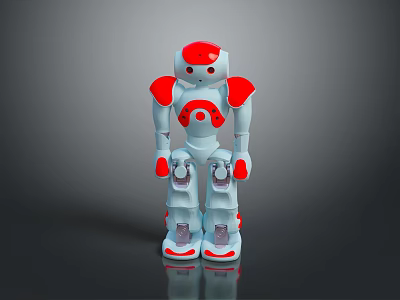 Red And White Humanoid Robot Figure With Rounded Head Shoulders Hands And Feet Design 3d model
