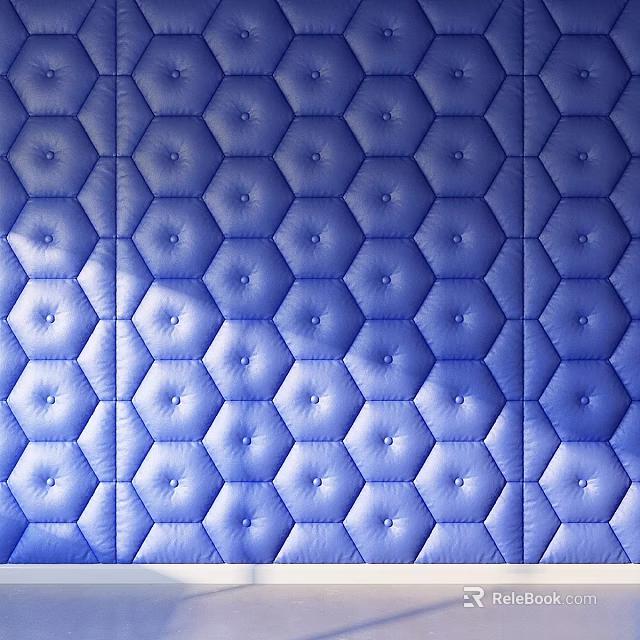 Blue Hexagonal Tufted Wall Decor With Button Details And Soft Texture 3d model