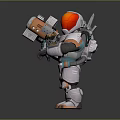 Mechanical Character With Red Dome Head Holding Gun Mechanical Structure Gray White Blue Orange Details
