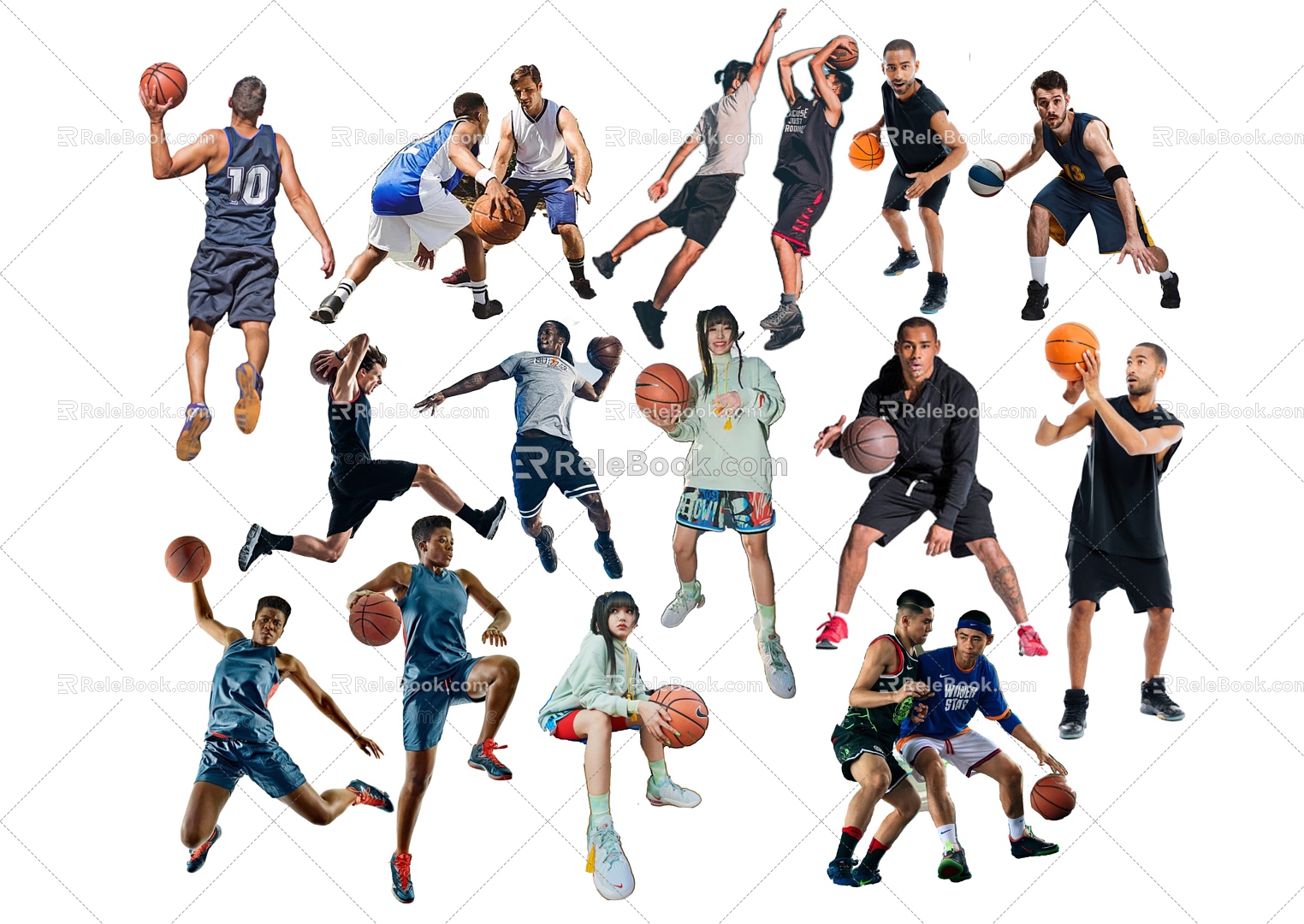 Modern Multiplayer Sports People Playing Basketball People Playing Physical Exercise People Playing Basketball Basketball Court Men and Women Youth 3d model