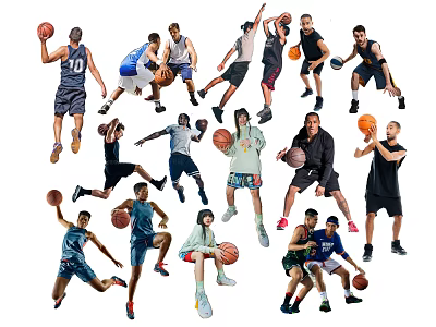 Active Group of People Performing Various Dynamic Basketball Moves With Balls 3d model