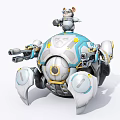 Mouse Toy Wearing Goggles Yellow Blue Outfit On Orange Gray Mechanical Sphere With Cannons Legs