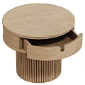 Stylish Round Wooden Side Table With Drawer And Fluted Legs Design 3d model