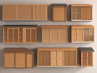 Various Wooden House Designs Featuring Lattice Windows Different Roofs And Wooden Exteriors 3d model