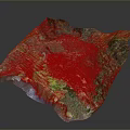 3D Terrain Model With Green Vegetation Terrace Fields And Mountain Structures