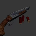Vintage Rifle With Wooden Stock Metal Barrel And Red Ammunition Cartridges
