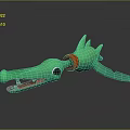 Green Cartoon Crocodile Game Movie Character With Open Mouth Spiked Back And Red Ring Detail
