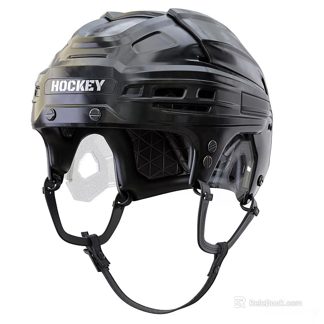 Black Hockey Helmet With Protective Face Shield And Adjustable Straps 3d model