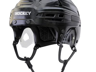 Black Hockey Helmet With Protective Face Shield And Adjustable Straps 3d model