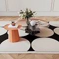 Modern Coffee Table With Side Table Coffee Cup And White Flowers On Circular Rug 3d model