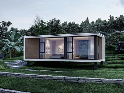 Modern Guesthouse Building With Large Glass Windows And Natural Green Surroundings 3d model