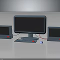 Modern Computer Setup With Main Monitor Small Screens Keyboard And Mouse