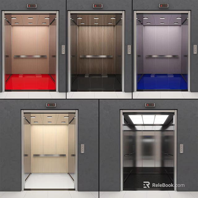 Modern Elevator Interior Design With Various Color Floors And Different Panel Materials 3d model 