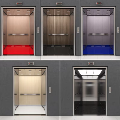 Modern Elevator Interior Design With Various Color Floors And Different Panel Materials 3d model