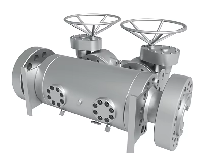 Industrial Metal Valve Device With Cylindrical Body Dual Wheel Handles And Flange Connections 3d model
