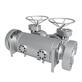 Industrial Metal Valve Device With Cylindrical Body Dual Wheel Handles And Flange Connections