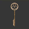 Golden Household Key With Ornate Circular Head And Shiny Metallic Finish