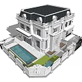 European Style Detached Villa With Two Story Symmetrical Design Wrought Iron Gate And Arched Door