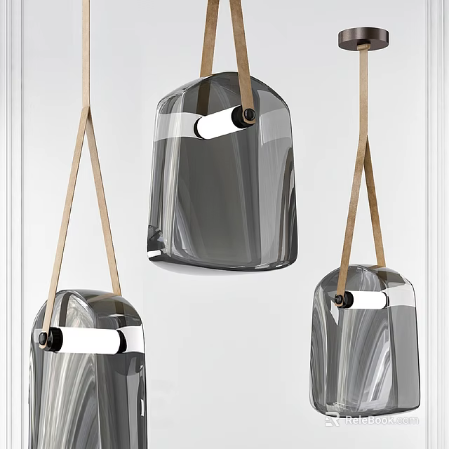 Modern Glass Pendant Lights With Wooden Cords And Unique Shape For Minimalist Interiors 3d model 