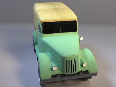 Vintage Light Green Car With Beige Roof Rounded Body And Classic Front Design 3d model
