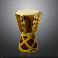 Traditional Djembe Drum With Orange Yellow Red Pattern And Light Colored Drumhead