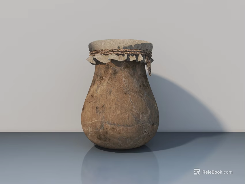 Rustic Textured Stool With Cloth Accent On Gray Surface White Background 3d model 