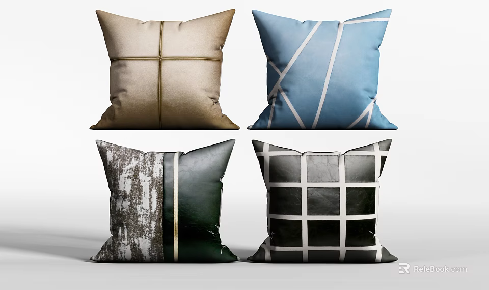 Modern Decorative Throw Pillows With Cross Grid And Abstract Pattern Designs 3d model 