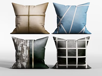 Modern Decorative Throw Pillows With Cross Grid And Abstract Pattern Designs 3d model