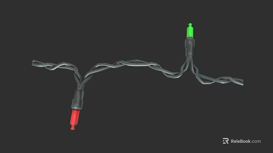 Festive Twisted Black Wire Decorative Lights With Red And Green Plugs 3d model 
