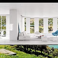 Bright All White Open Living Dining Room With Stunning Ocean View And Luxury Minimalist Furniture