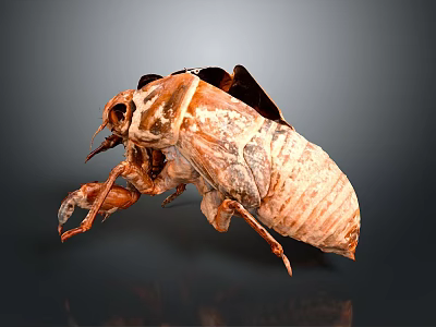 Macro View of Cicada Exuvia Showing Detailed Exoskeleton and Transparent Wings 3d model