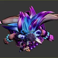 3D Character Model With Long Hair Purple Blue Ornamental Outfit And Decorative Accessories
