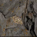 Natural Cave Interior With Rough Rock Walls Wooden Pole And Scattered Stone Blocks