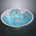 Turquoise and Silver Carved Bowl With Intricate Patterns and Artistic Designs