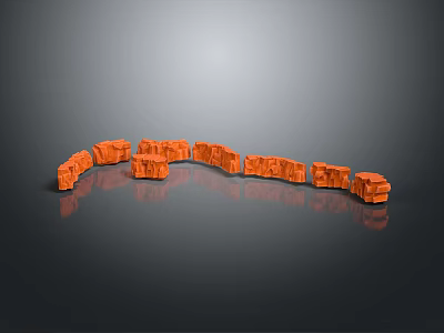 Orange Wooden Stone Blocks Arranged in Curved Shape as Decorative Elements 3d model