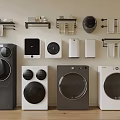 Modern Washing Machines Washer Dryer Sets In Black White Gray With Storage Shelves Towel Racks