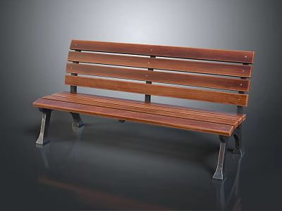 Sturdy Outdoor Bench With Brown Wooden Slats And Dark Metal Legs 3d model