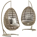 Stylish Rattan Egg Shaped Hanging Leisure Chairs With Comfortable Cushions And Metal Stand