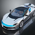 Modern Silver Sports Car With Blue Accents Black Roof And Streamlined Design