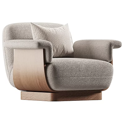 Modern Light Gray Single Sofa With Wooden Armrests And Decorative Pillow 3d model