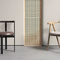 Dining Chairs With Black And Wooden Frames Brown Seat And White Cushion By Wooden Lattice Partition