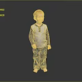 Cute Little Boy Standing Barefoot In Gray And Blue Long Sleeve Shirt And Jeans