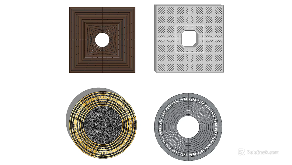 Various Tree Pit Designs With Square Round Shapes Grid Patterns And Decorative Borders For Gardens 3d model 