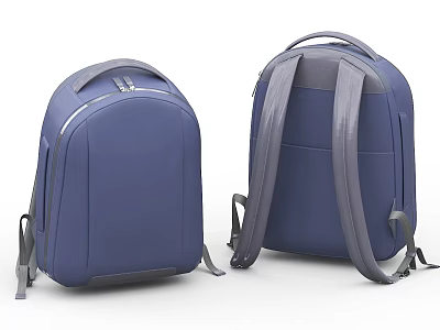 Blue Backpacks Front And Back View With Zipper Details And Adjustable Straps 3d model