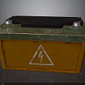 Car Battery With Orange Green Casing Black Top Cover Silver Terminals And Lightning Symbol