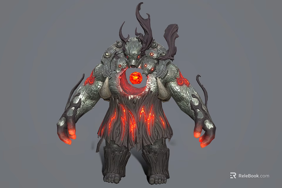 Game Movie Character Demonic Monster With Horns Glowing Red Heart And Flame Decorations 3d model 